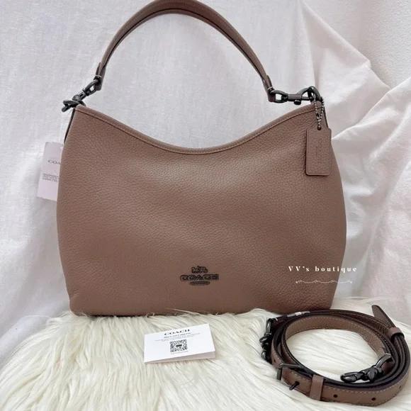 NWT Coach Laurel Shoulder Bag Soft Pebble Leather Dark Stone Taupe Brown CR148 - Picture 2 of 13